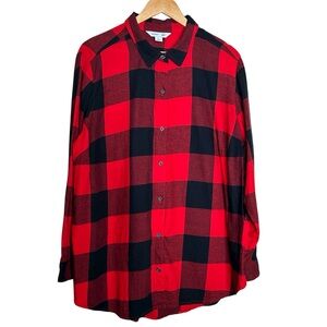 🩷 Old Navy Women 2X The Classic Button Down Shirt Buffalo plaid Black Red